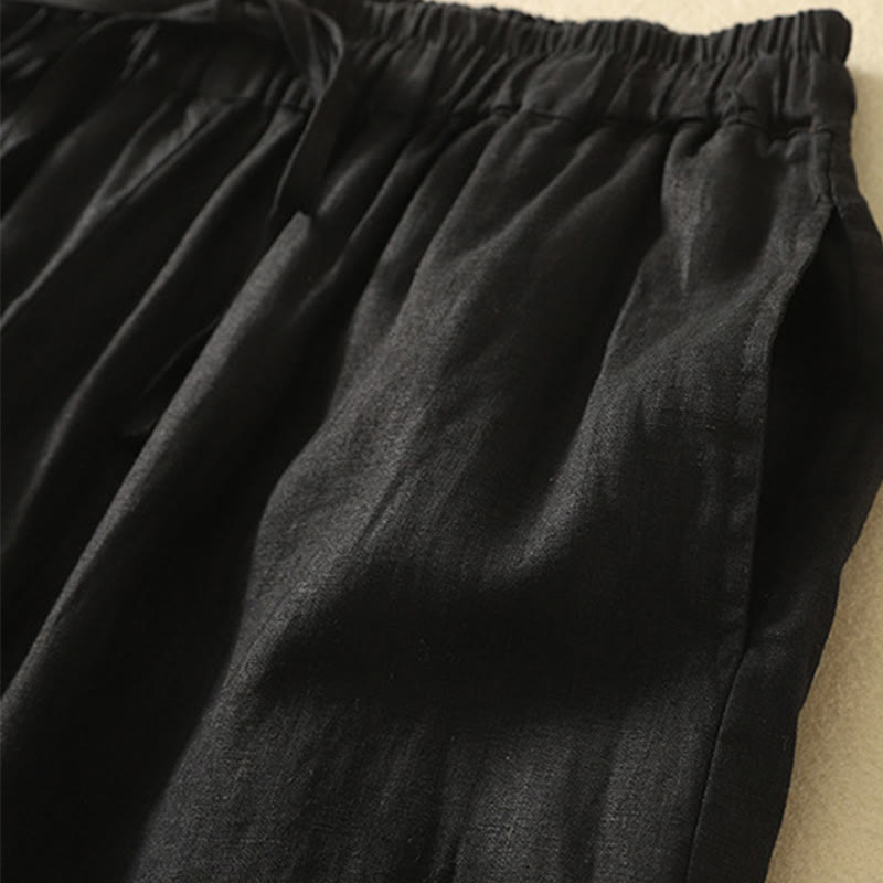 Buddha Stones Casual Retro Drawstring Embroidery Design Women's Cotton Linen 7-8 Length Pants With Pockets - image 11