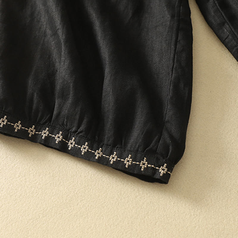 Buddha Stones Casual Retro Drawstring Embroidery Design Women's Cotton Linen 7-8 Length Pants With Pockets - image 13