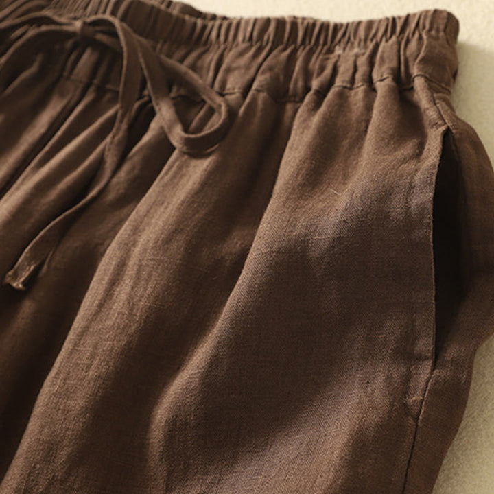 Buddha Stones Casual Retro Drawstring Embroidery Design Women's Cotton Linen 7-8 Length Pants With Pockets - image 15