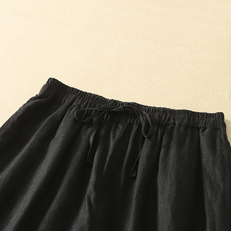 Buddha Stones Casual Retro Drawstring Embroidery Design Women's Cotton Linen 7-8 Length Pants With Pockets - image 10