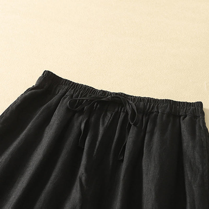 Buddha Stones Casual Retro Drawstring Embroidery Design Women's Cotton Linen 7-8 Length Pants With Pockets - image 10