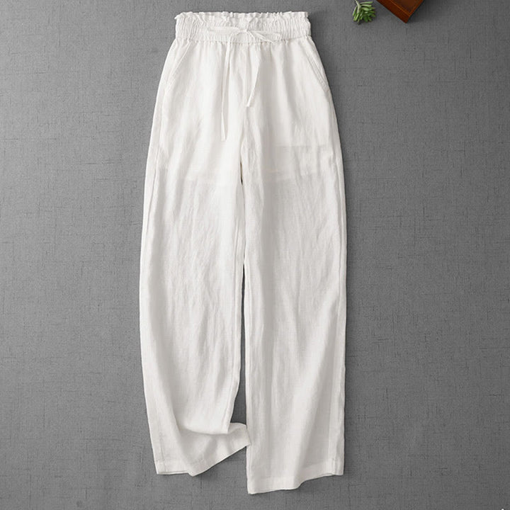 Buddha Stones Casual High Waist Ruffled Drawstring Design Women's Wide Leg Cotton Pants With Pockets - White - US12，UK/AU16，EU44 (2XL) - image 10
