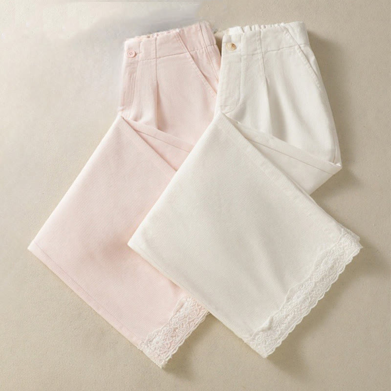 Buddha Stones Casual Lace Patchwork Design High Waist Women's Wide Leg Ankle-Length Pants With Pockets Zipper - image 20