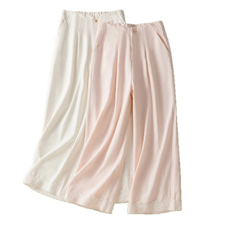 Buddha Stones Casual Lace Patchwork Design High Waist Women's Wide Leg Ankle-Length Pants With Pockets Zipper - image 21