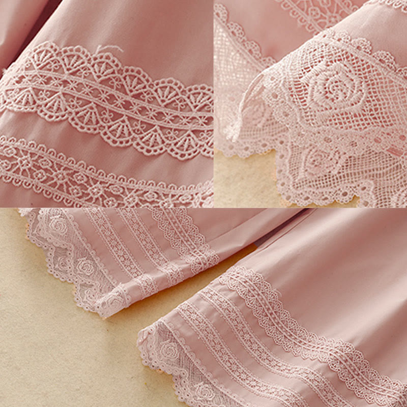 Buddha Stones Commute Plain Lace Patchwork Drawstring Design Women's Wide Leg Cotton Ankle-Length Pants With Pockets - image 7