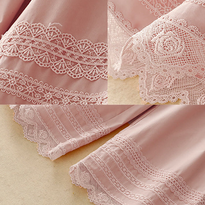 Buddha Stones Commute Plain Lace Patchwork Drawstring Design Women's Wide Leg Cotton Ankle-Length Pants With Pockets - image 7