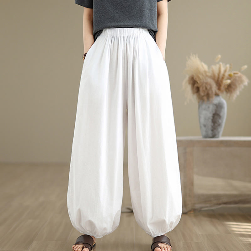Buddha Stones Commute Summer Plain Women's Cotton Bloomers Pants With Pockets - image 8