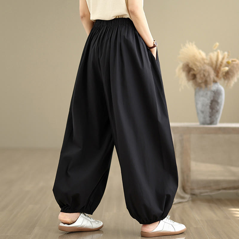 Buddha Stones Commute Summer Plain Women's Cotton Bloomers Pants With Pockets - image 1