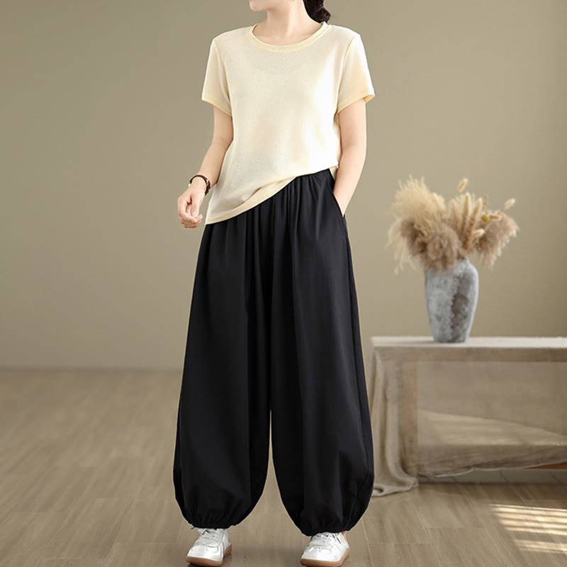 Buddha Stones Commute Summer Plain Women's Cotton Bloomers Pants With Pockets - image 5