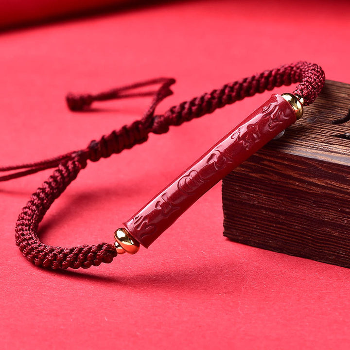 Buddha Stones Handmade Cinnabar Om Mani Padme Hum Heart Sutra Blessing Braided Bracelet - Om Mani Padme Hum(Wrist Circumference: 14-19cm) - image 1