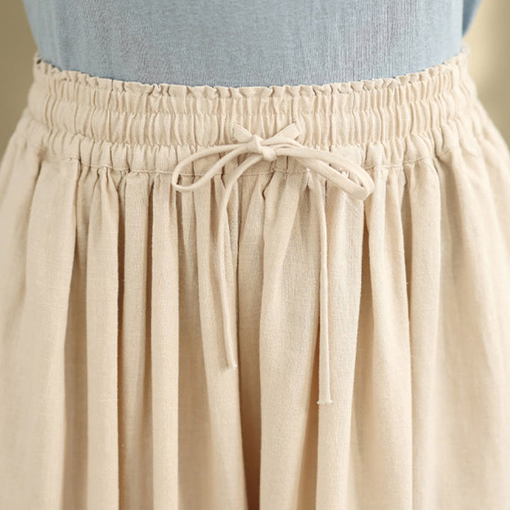 Buddha Stones Spring Embroidery Lace Hem Patchwork Drawstring Design Women's Wide Leg Cotton Pants With Pockets - image 4