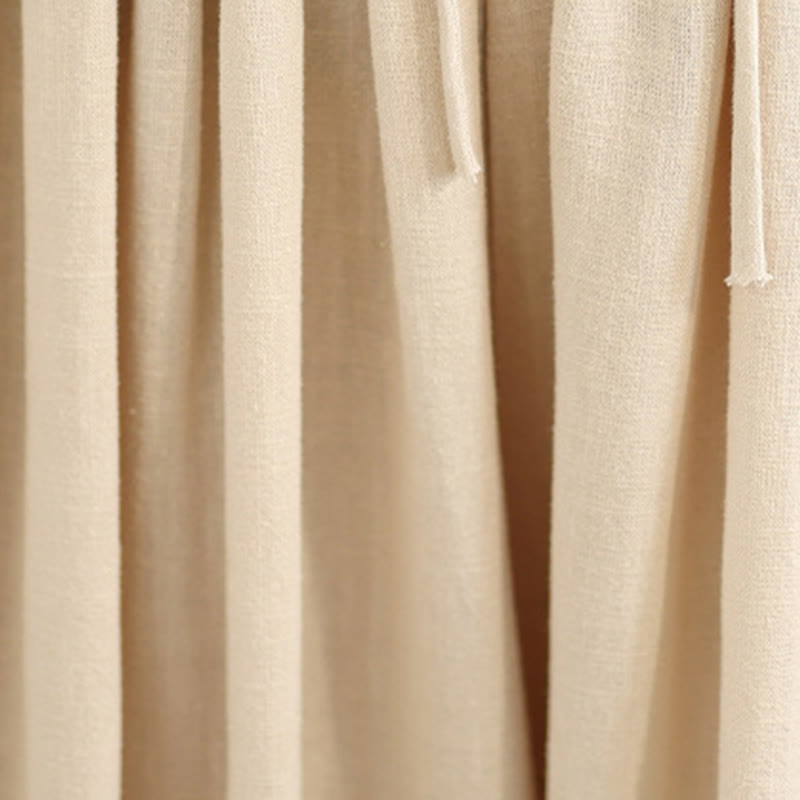 Buddha Stones Spring Embroidery Lace Hem Patchwork Drawstring Design Women's Wide Leg Cotton Pants With Pockets - image 6