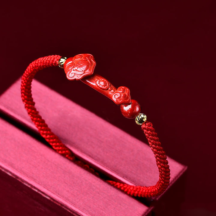 Buddha Stones Handcrafted Pixiu Cinnabar Ruyi Stick Wealth Luck Braided Bracelet - image 8