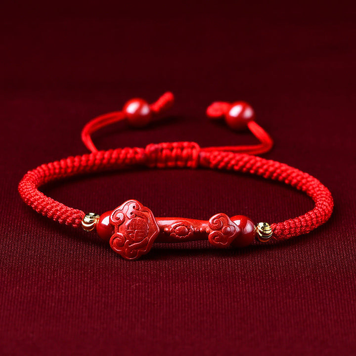 Buddha Stones Handcrafted Pixiu Cinnabar Ruyi Stick Wealth Luck Braided Bracelet - Cinnabar Ruyi Stick(Wrist Circumference: 14-19cm) - image 7