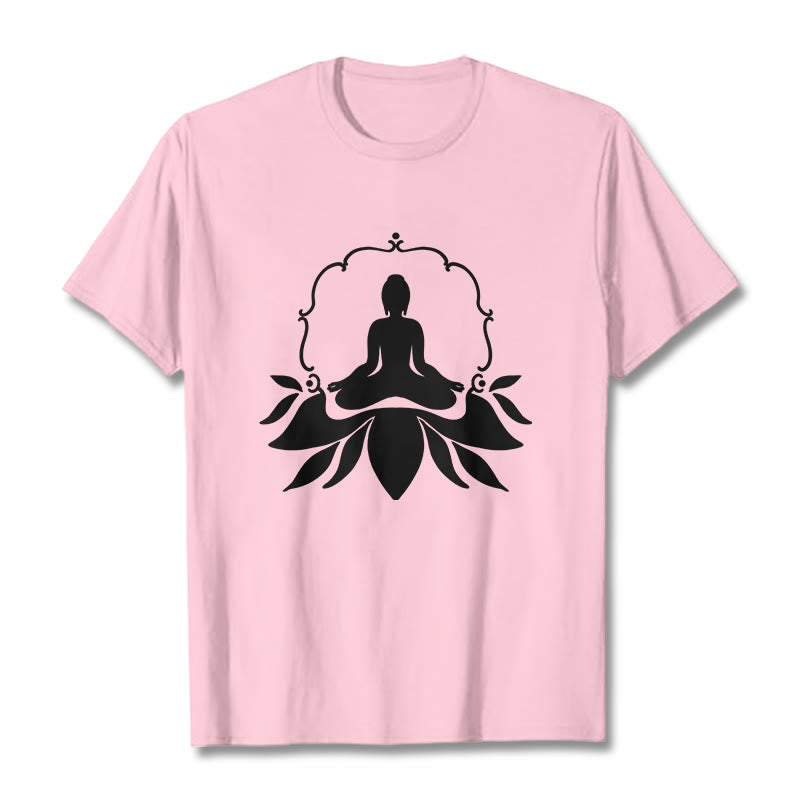 Buddha Stones Meditating Buddha Seated on Grass Tee T-shirt - LightPink - 2XL - image 13