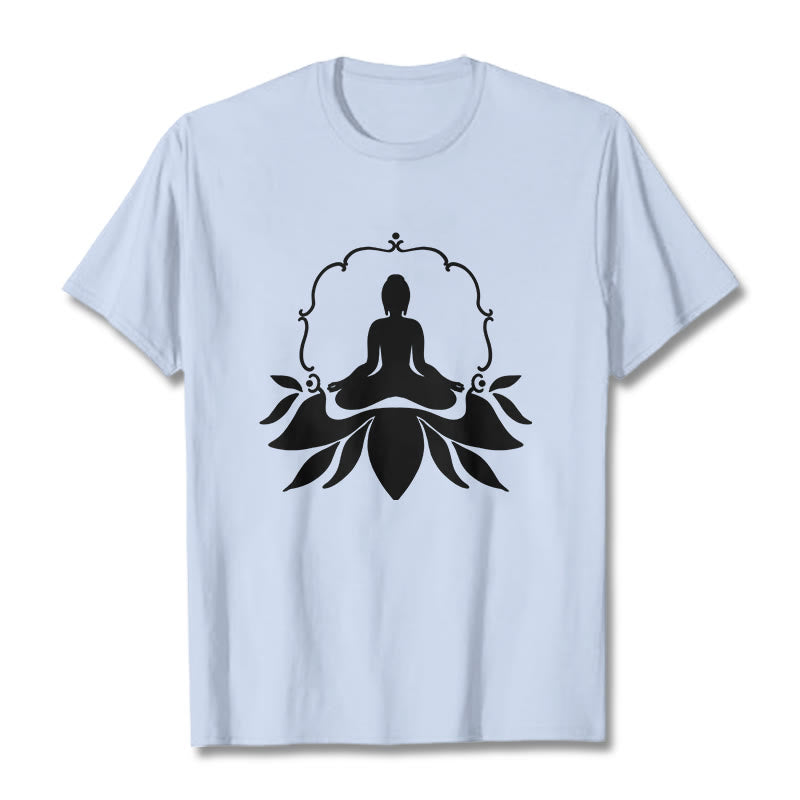 Buddha Stones Meditating Buddha Seated on Grass Tee T-shirt - LightCyan - 2XL - image 19