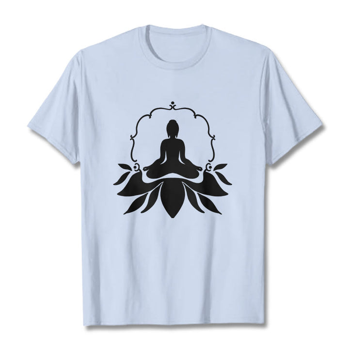 Buddha Stones Meditating Buddha Seated on Grass Tee T-shirt - LightCyan - 2XL - image 19