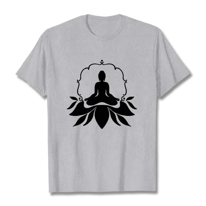 Buddha Stones Meditating Buddha Seated on Grass Tee T-shirt - LightGrey - 2XL - image 20