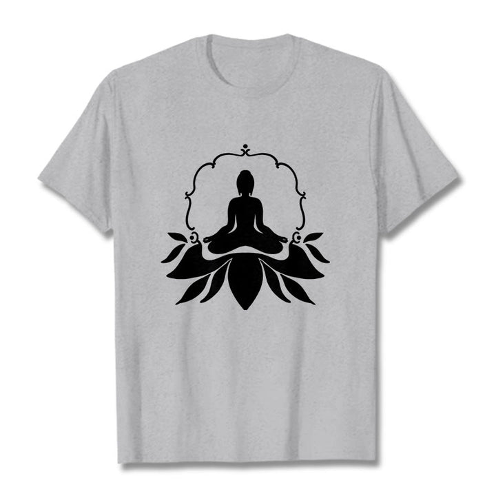 Buddha Stones Meditating Buddha Seated on Grass Tee T-shirt - LightGrey - 2XL - image 20