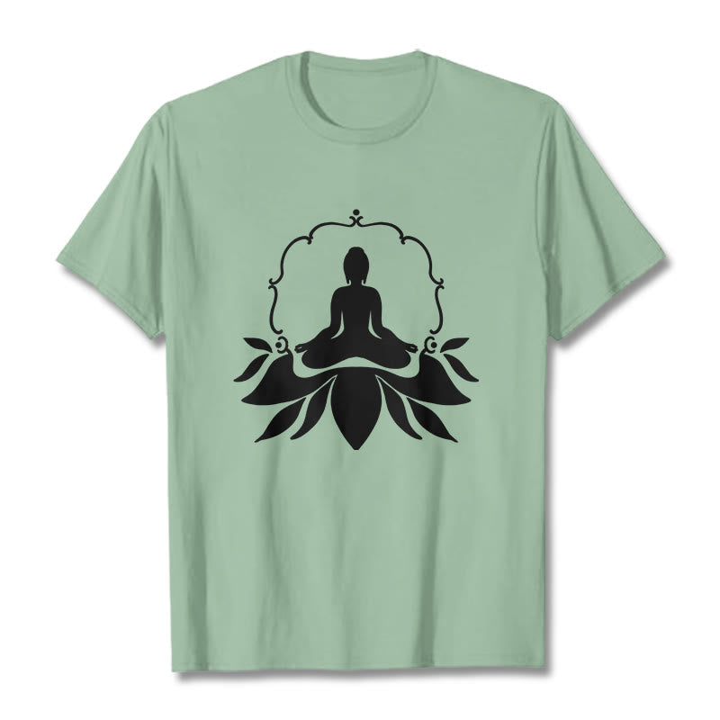 Buddha Stones Meditating Buddha Seated on Grass Tee T-shirt - PaleGreen - 2XL - image 15