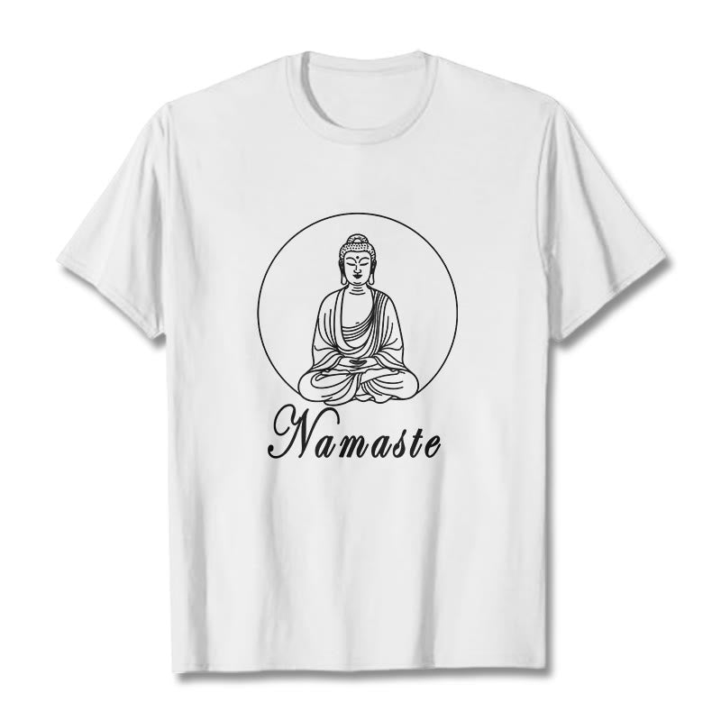 Buddha Stones NAMASTE Buddha Meditating Tee T-shirt - White - 2XL - image 6