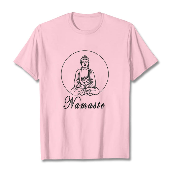 Buddha Stones NAMASTE Buddha Meditating Tee T-shirt - LightPink - 2XL - image 13