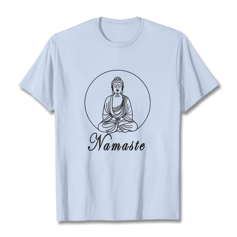 Buddha Stones NAMASTE Buddha Meditating Tee T-shirt - LightCyan - 2XL - image 19
