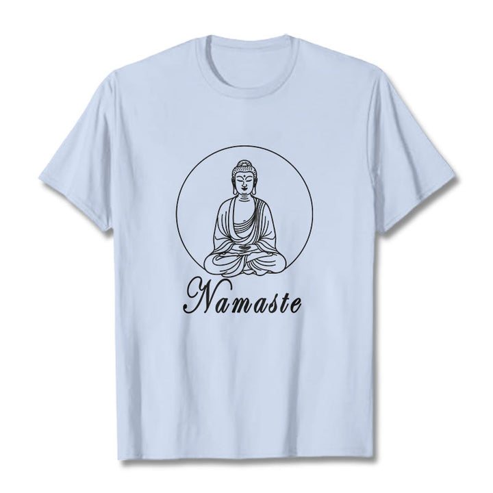 Buddha Stones NAMASTE Buddha Meditating Tee T-shirt - LightCyan - 2XL - image 19