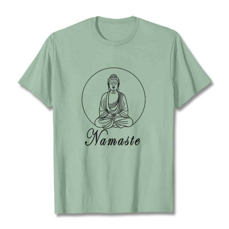 Buddha Stones NAMASTE Buddha Meditating Tee T-shirt - PaleGreen - 2XL - image 15