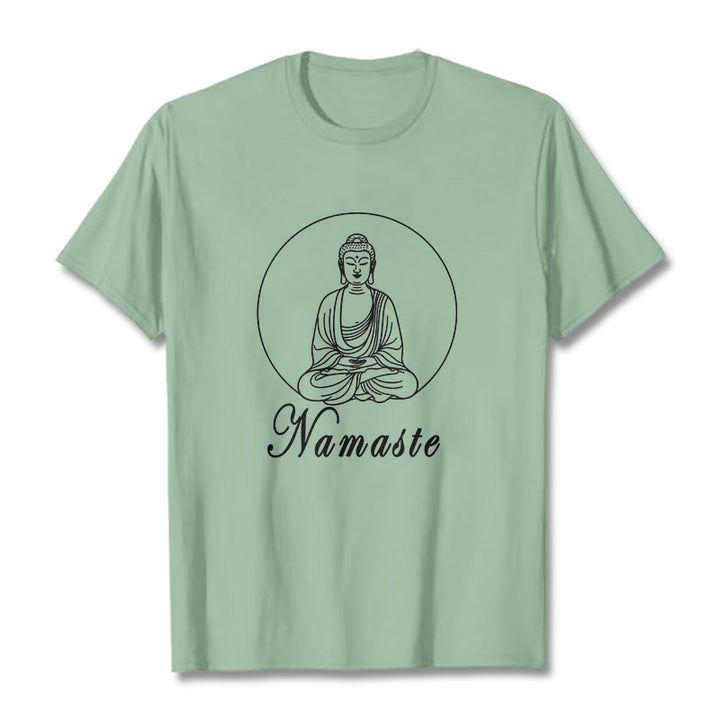Buddha Stones NAMASTE Buddha Meditating Tee T-shirt - PaleGreen - 2XL - image 15