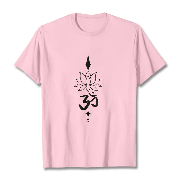 Buddha Stones Om Symbol Lotus Tee T-shirt - LightPink - 2XL - image 15