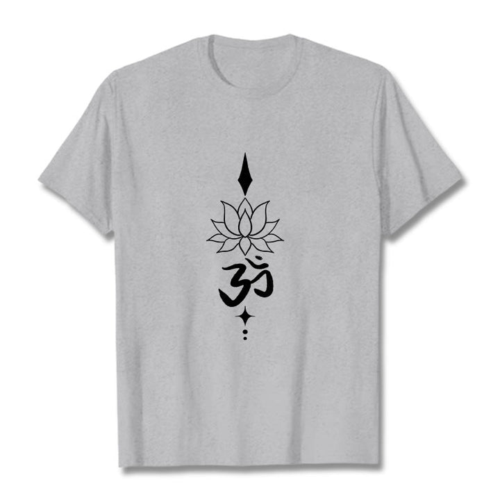 Buddha Stones Om Symbol Lotus Tee T-shirt - LightGrey - 2XL - image 11