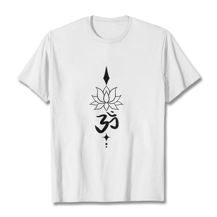 Buddha Stones Om Symbol Lotus Tee T-shirt - White - 2XL - image 8