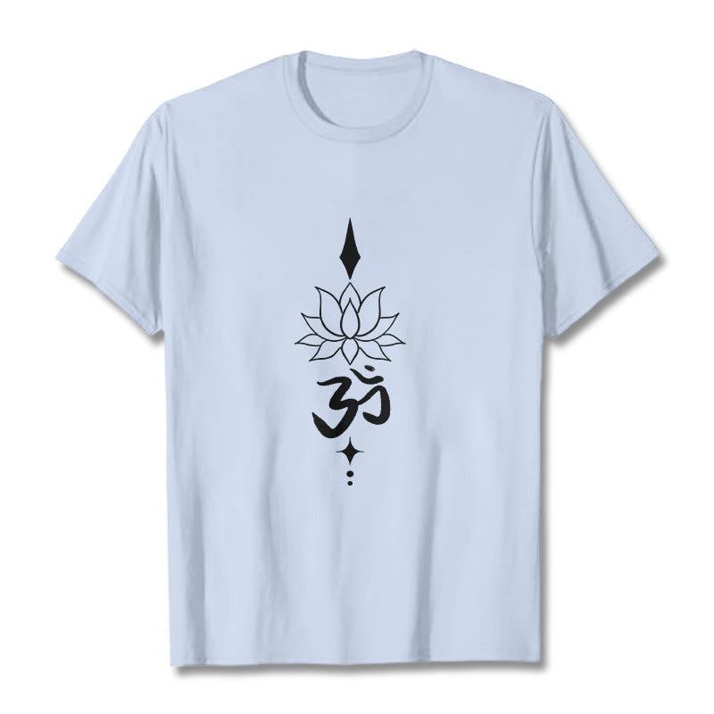 Buddha Stones Om Symbol Lotus Tee T-shirt - LightCyan - 2XL - image 14