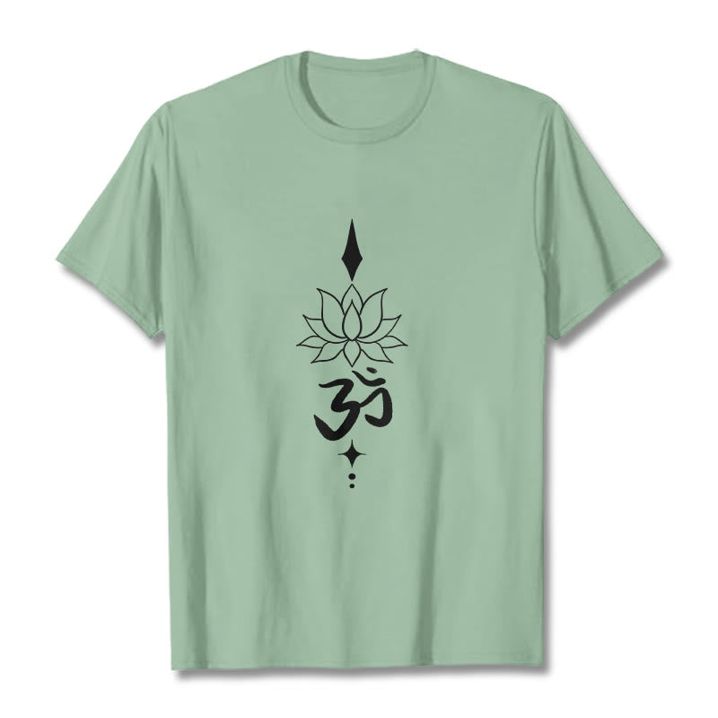 Buddha Stones Om Symbol Lotus Tee T-shirt - PaleGreen - 2XL - image 19