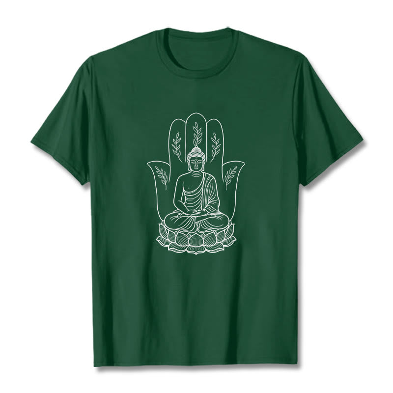 Buddha Stones Meditating Buddha Seated Hand Leaves Lotus Base Tee T-shirt - ForestGreen - 2XL - image 11