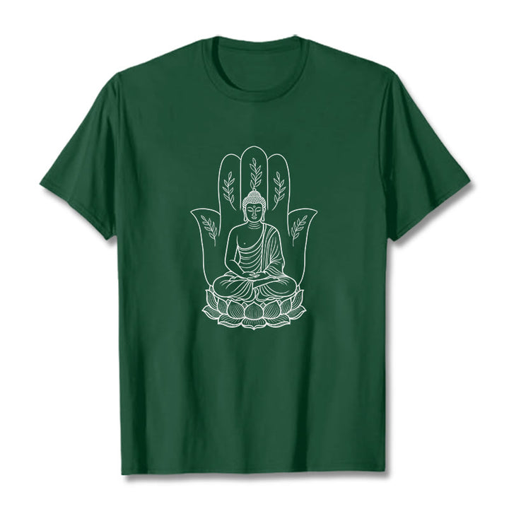 Buddha Stones Meditating Buddha Seated Hand Leaves Lotus Base Tee T-shirt - ForestGreen - 2XL - image 11