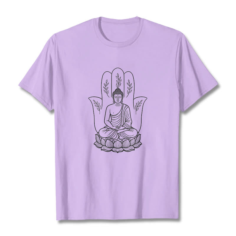 Buddha Stones Meditating Buddha Seated Hand Leaves Lotus Base Tee T-shirt - Plum - 2XL - image 17