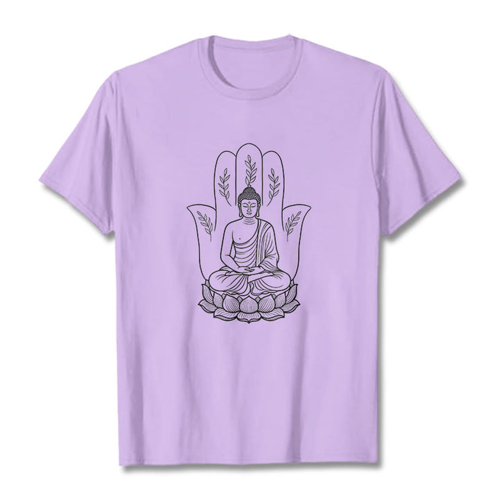 Buddha Stones Meditating Buddha Seated Hand Leaves Lotus Base Tee T-shirt - Plum - 2XL - image 17