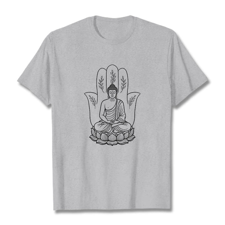 Buddha Stones Meditating Buddha Seated Hand Leaves Lotus Base Tee T-shirt - LightGrey - 2XL - image 20