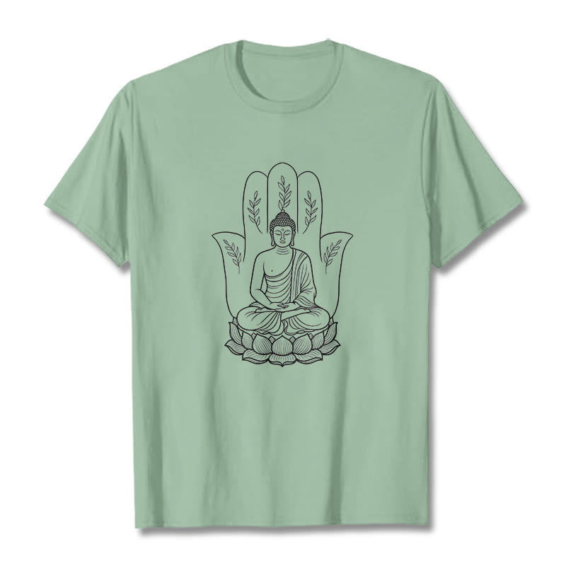 Buddha Stones Meditating Buddha Seated Hand Leaves Lotus Base Tee T-shirt - PaleGreen - 2XL - image 15