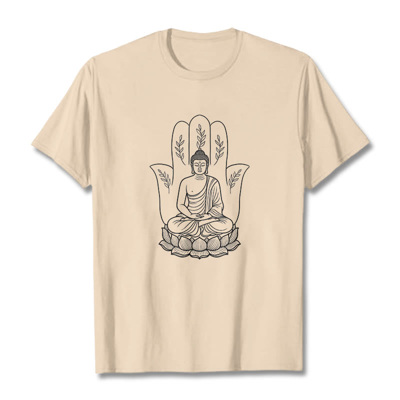 Buddha Stones Meditating Buddha Seated Hand Leaves Lotus Base Tee T-shirt - Bisque - 2XL - image 9