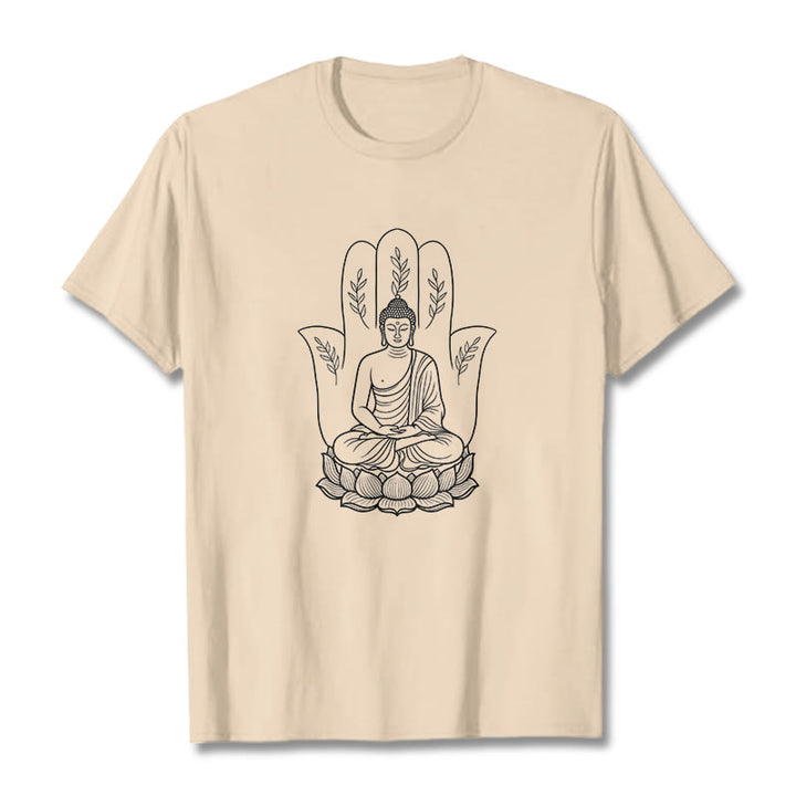 Buddha Stones Meditating Buddha Seated Hand Leaves Lotus Base Tee T-shirt - Bisque - 2XL - image 9