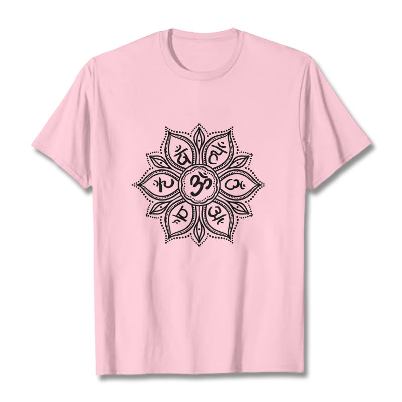 Buddha Stones Mandala Flower Om Mani Padme Hum Mantra Tee T-shirt - LightPink - 2XL - image 13