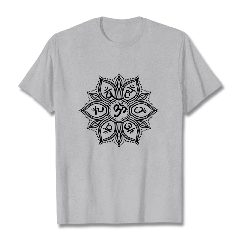 Buddha Stones Mandala Flower Om Mani Padme Hum Mantra Tee T-shirt - LightGrey - 2XL - image 20
