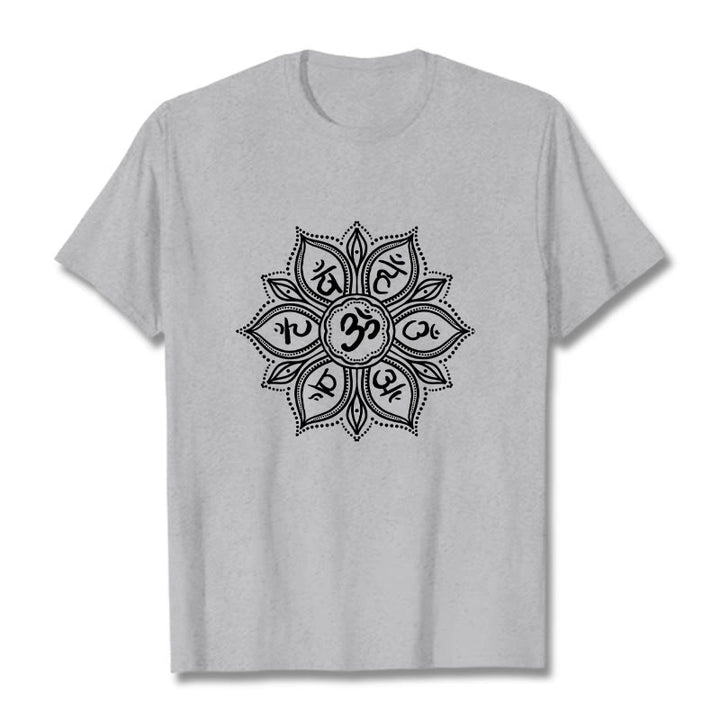 Buddha Stones Mandala Flower Om Mani Padme Hum Mantra Tee T-shirt - LightGrey - 2XL - image 20
