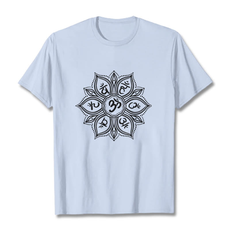 Buddha Stones Mandala Flower Om Mani Padme Hum Mantra Tee T-shirt - LightCyan - 2XL - image 19