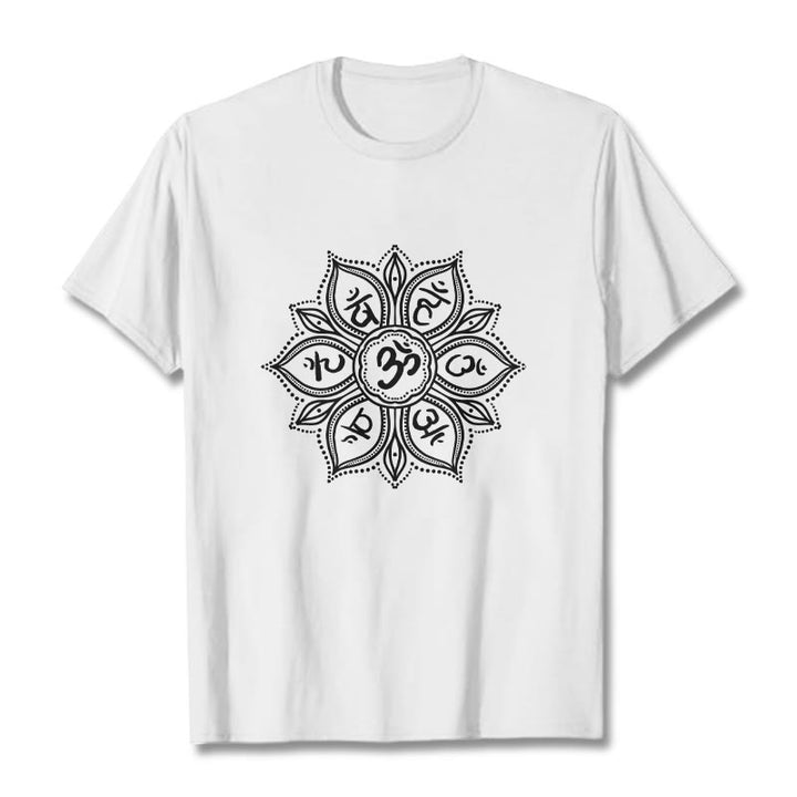 Buddha Stones Mandala Flower Om Mani Padme Hum Mantra Tee T-shirt - White - 2XL - image 8