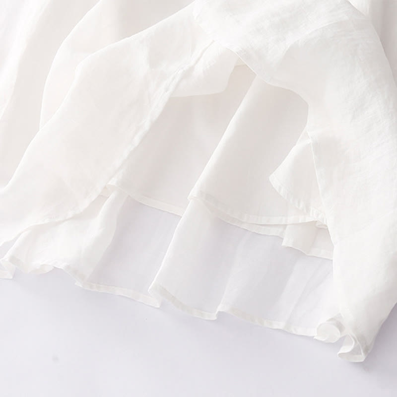 Buddha Stones Embroidery Buttons Design Long Sleeve Cotton Linen Midi Dress With Pockets - image 23