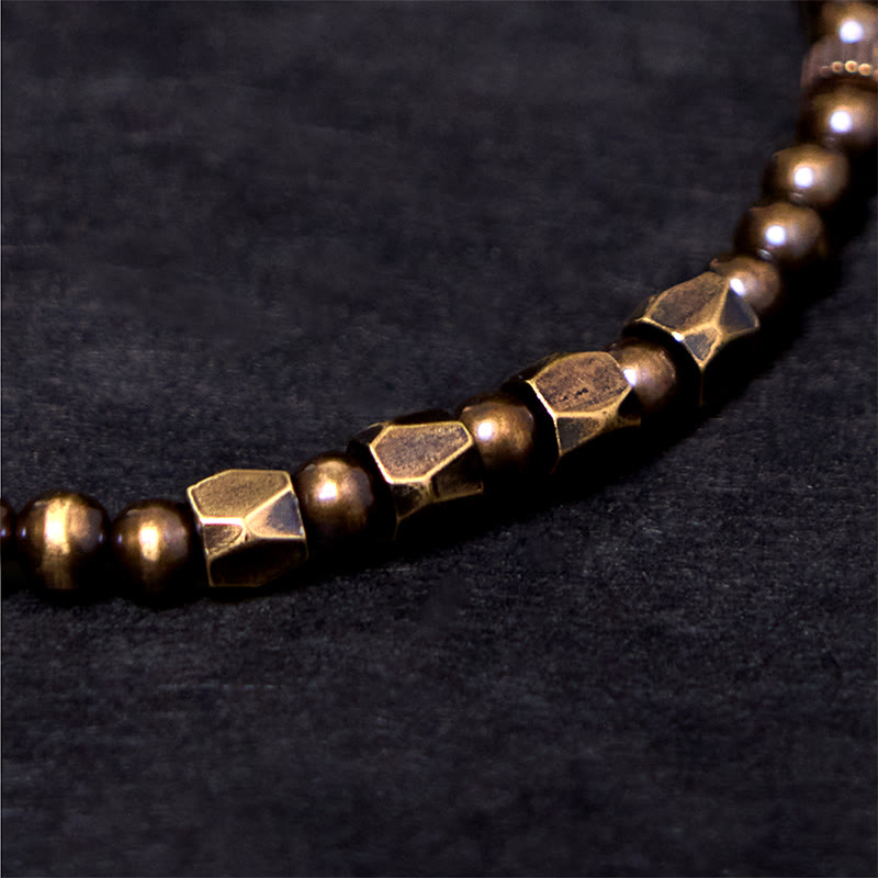 Buddha Stones Vintage Distressed Simple Design Copper Brass Beads Wealth Bracelet